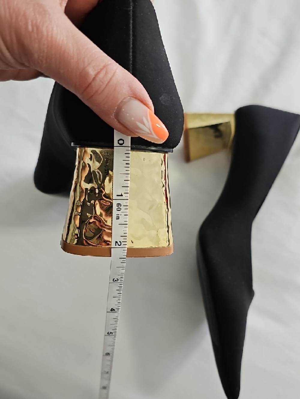 Zara Black Pointed Toe Pumps with Gold Block Heel - Picture 6 of 7